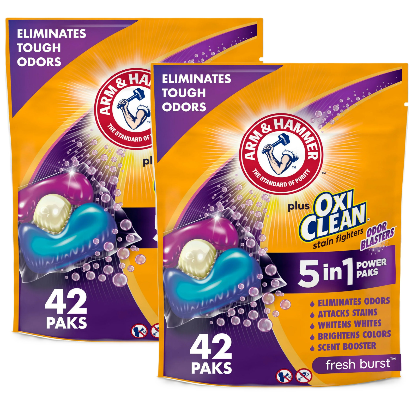 ARM and HAMMER Plus OxiClean 5-in-1 Laundry Detergent Power Pks Fresh Burst 42ct gallery