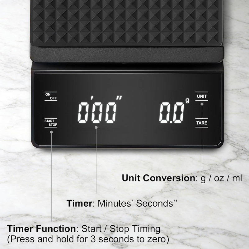 High Precision Coffee Scale with Timer, 3Kg/0.1G, Batteries Included gallery