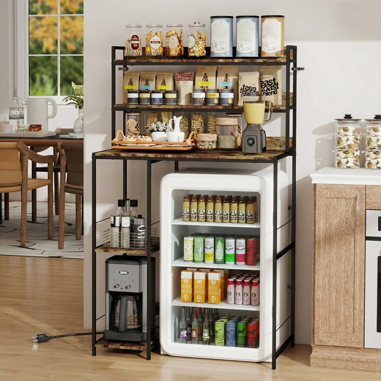 Mini Fridge Stand, 5-Tier Adjustable Storage Shelf w/ 2 AC Outlets & 2 USB Ports gallery