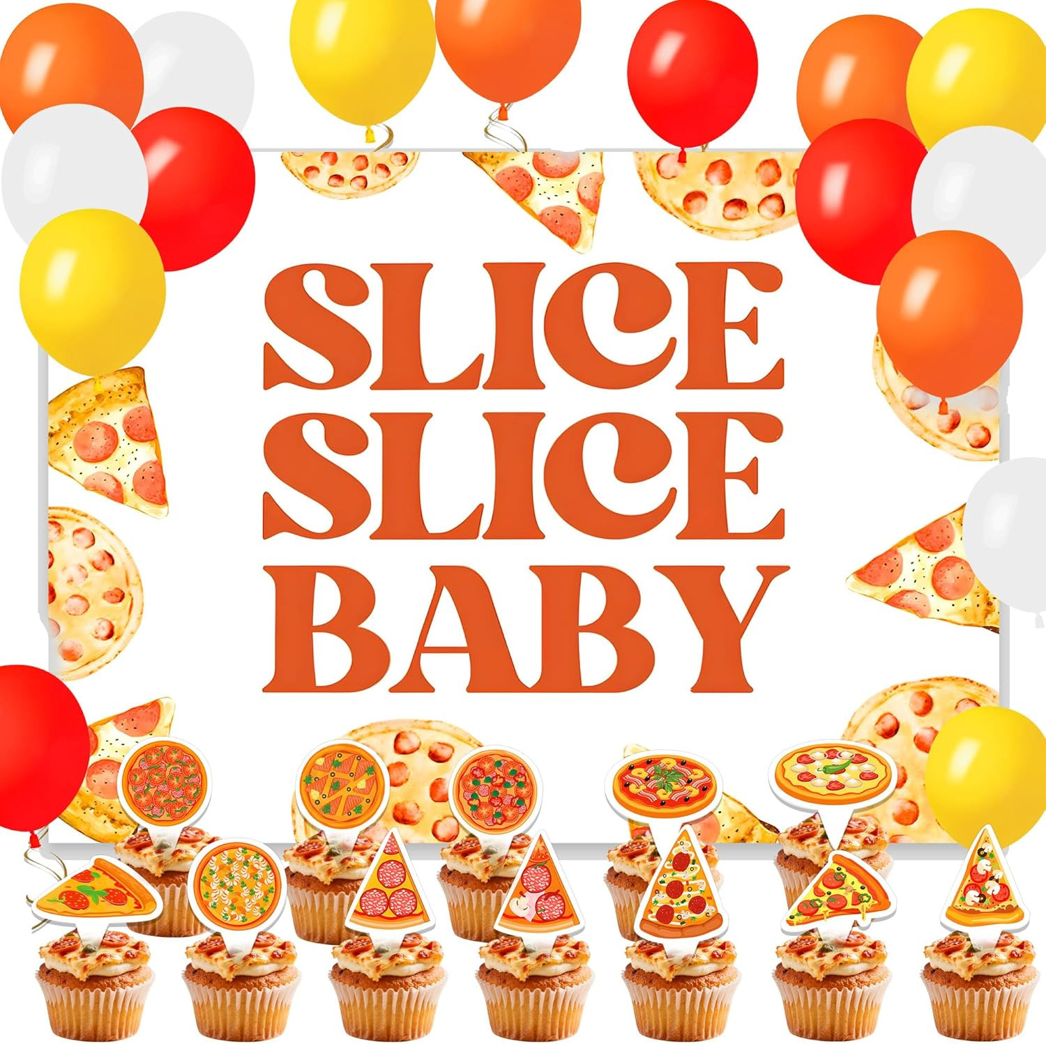 Slice Slice Baby Theme Decoration Include "Slice Slice Baby" Backdrop,1Pc Pizza gallery