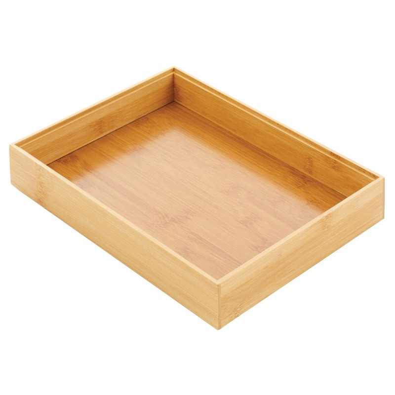 mDesign Bamboo Wood Stackable Drawer Organizer Bin Box 12 x 9 x 2, Natural gallery