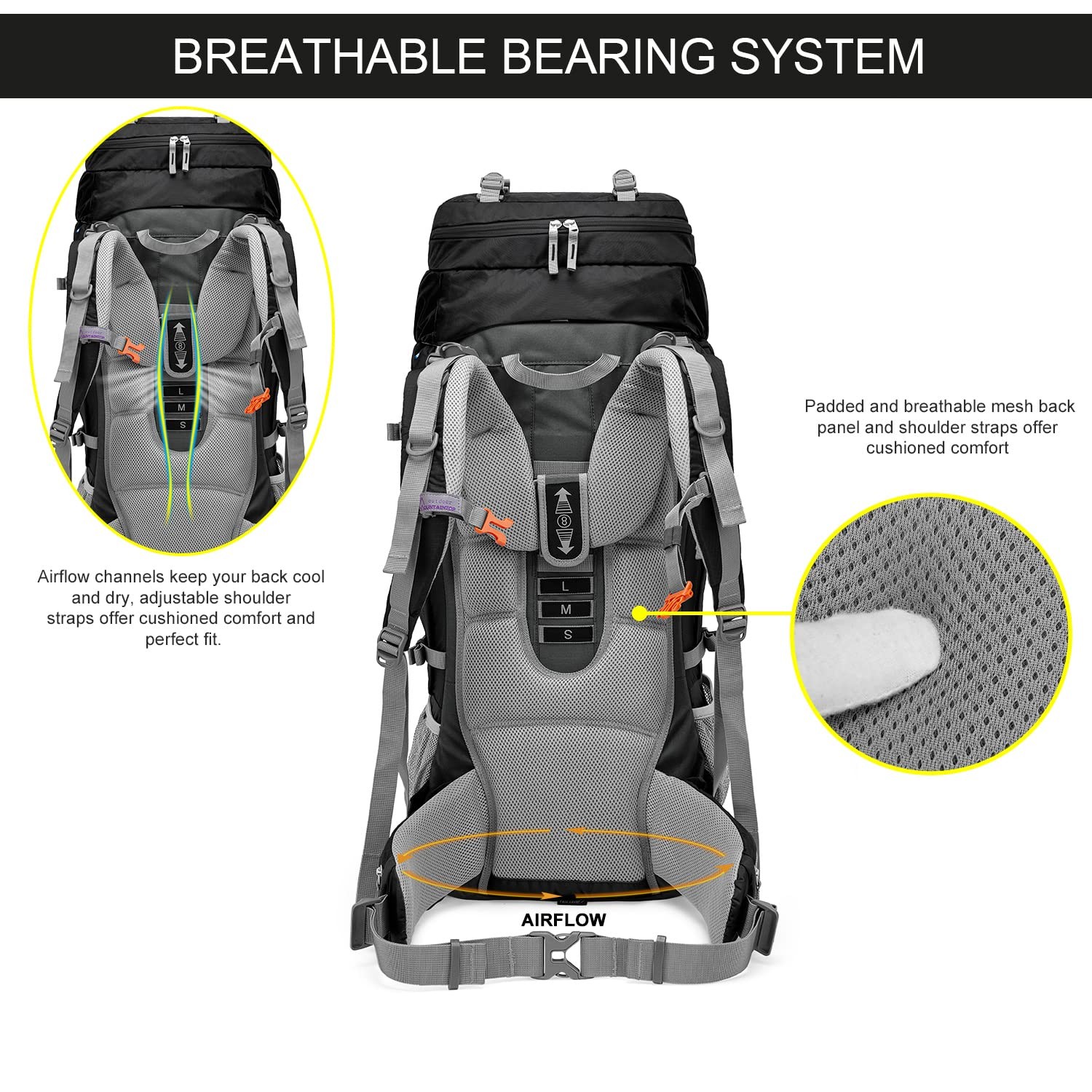80L Internal Frame Backpack for Man & Women Backpacking Hiking Backpack with ... 3