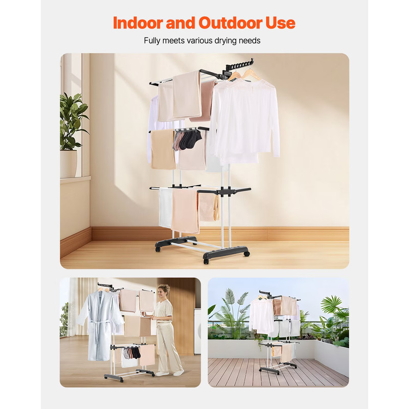 4 Tier Foldable Laundry Drying Rack 24 Rods Metal Clothes Dryer w/ Wheels gallery
