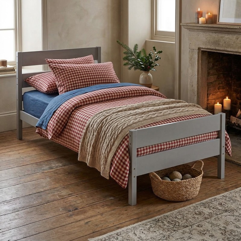 Gray Twin Size Platform Bed Frame Solid Pine Wood with Slat Support gallery