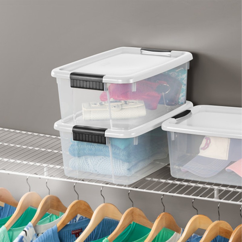 Sterilite 18 Qt Clear Plastic Stackable Storage Bin w/ White Latch Lid, (6 Pack) gallery