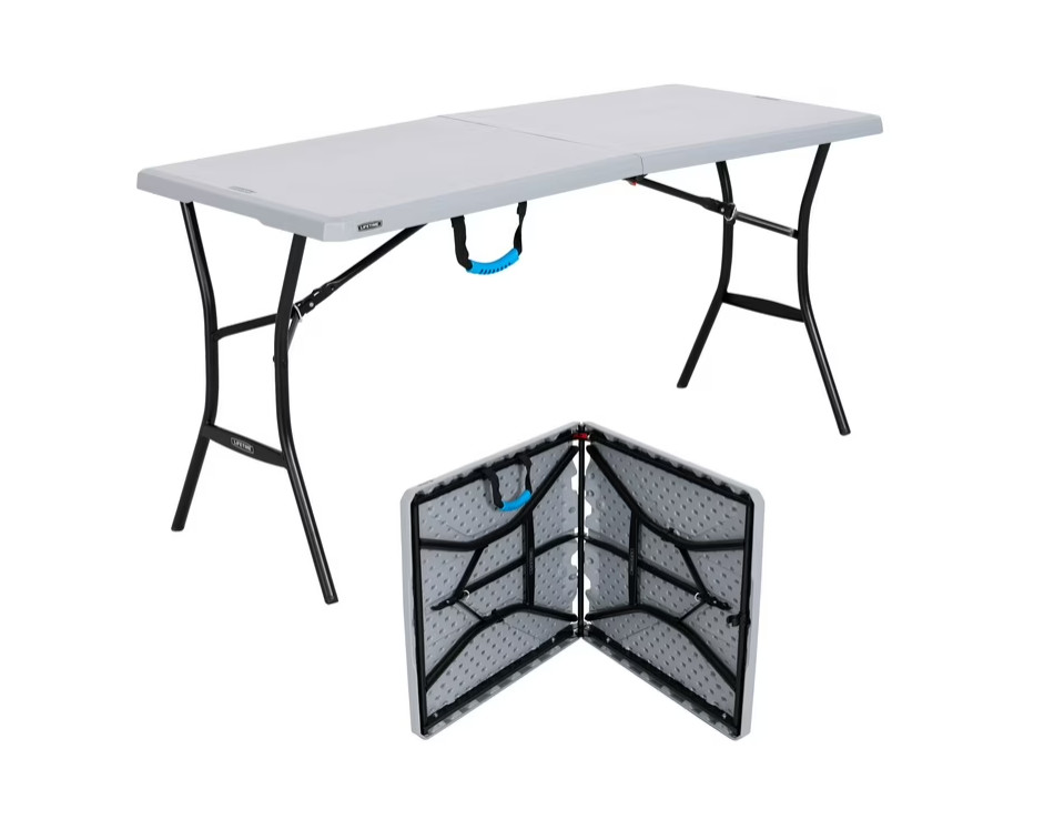 Lifetime 5ft Fold in Half Table Portable Folding Utility Indoor Outdoor Gray 809 gallery