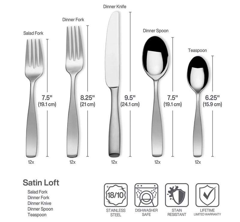 MIKASA SILVER SATIN LOFT 5-PC FLATWARE SET 18/10 MATTE STAINLESS STEEL NEW gallery