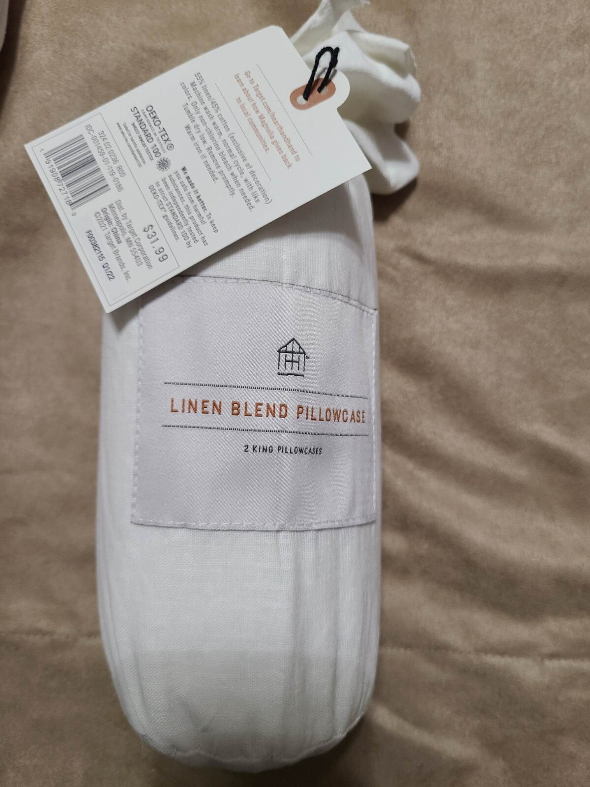 2pk Hearth & Hand Magnolia Linen Blend Hem Stitch Sour Cream KING Pillowcase gallery