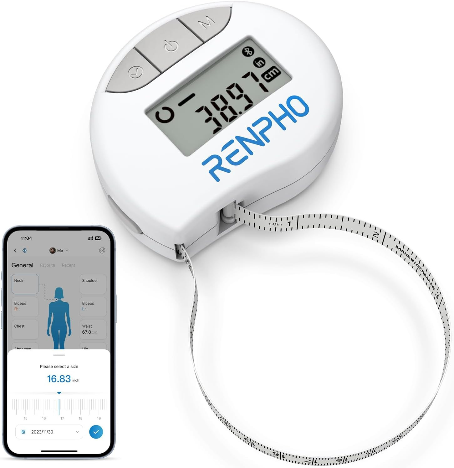 RENPHO Body Measuring Tape, Smart Tape Measure for Weight Loss, Bluetooth Fitnes gallery