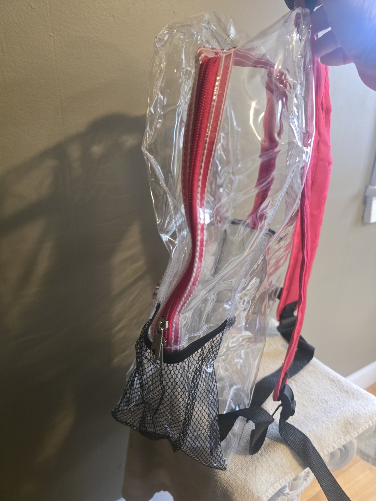 Yacht & Smith Clear & Red Plastic Backpack 17" Double Zipper 3
