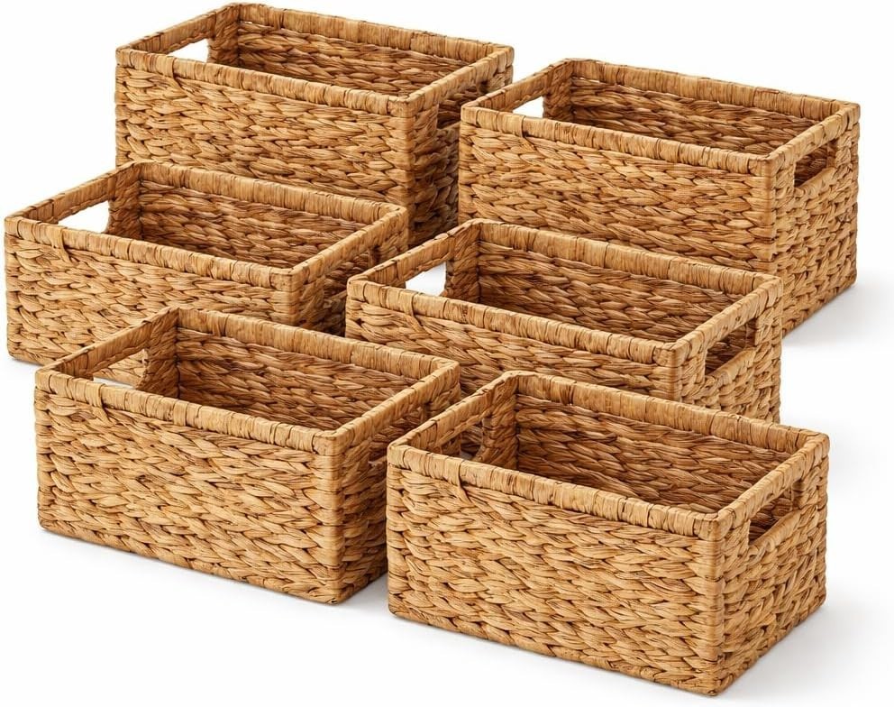 Water Hyacinth Storage Baskets Set 6; Woven Shelf Organizer gallery