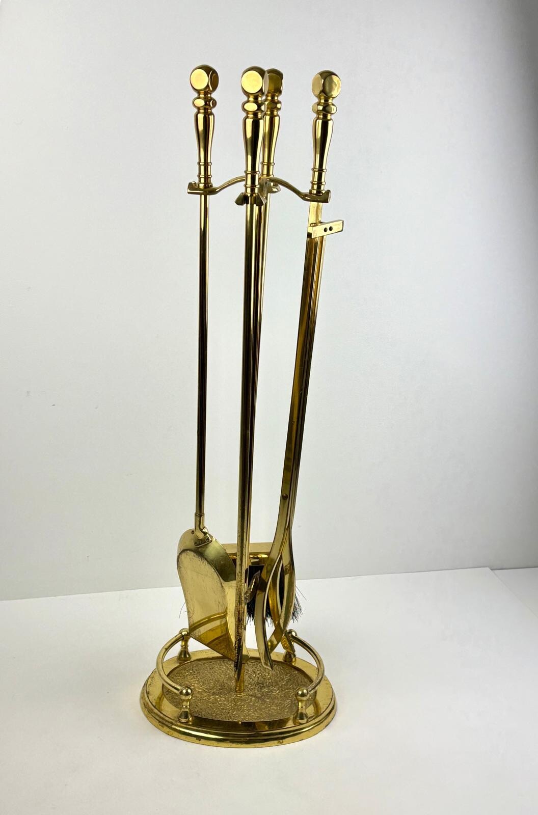 Vintage Regency Style Polished Heavy Solid Brass Fireplace 5 Piece Tool Set 31in gallery