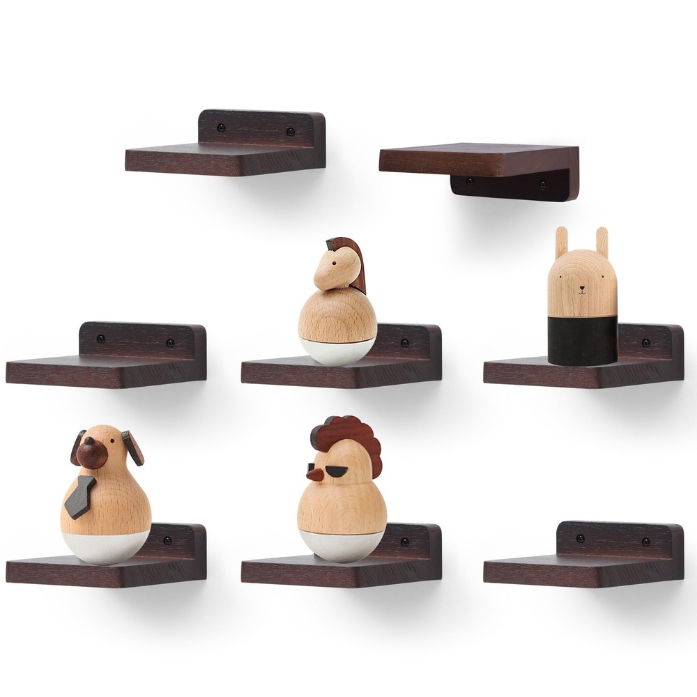 Small Floating Display Ledge Wall Shelf 4x4 Inch Rustic Dark Walnut 8 PCS