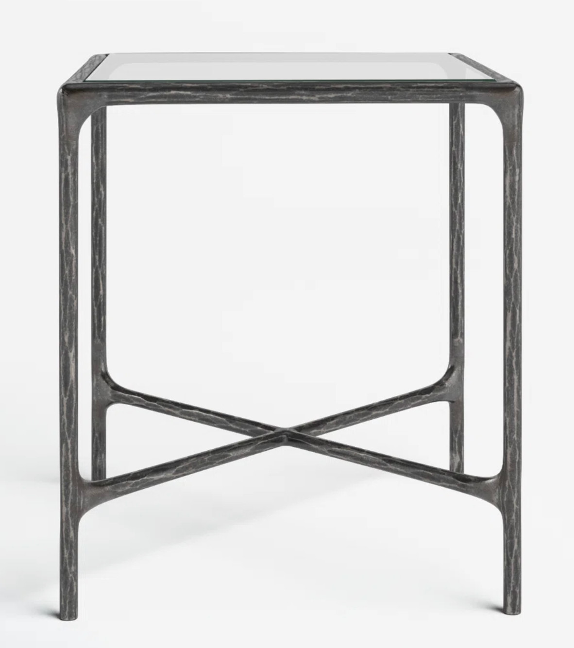 Restoration Forged Iron Hardware Thaddeus Style Square Glass Accent Table gallery