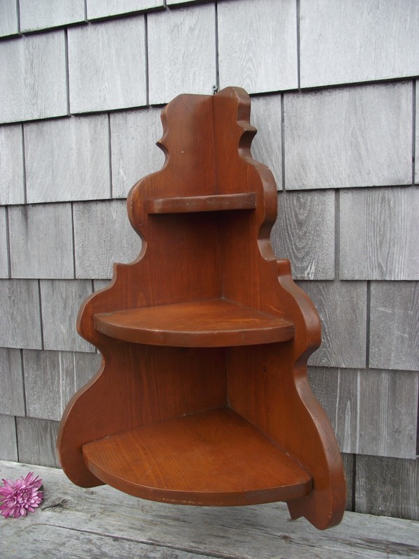 Solid Wood Corner Wall Hanging Shelf 22"-Wooden 3 Tier Pine Knick Knack Tea Cup gallery