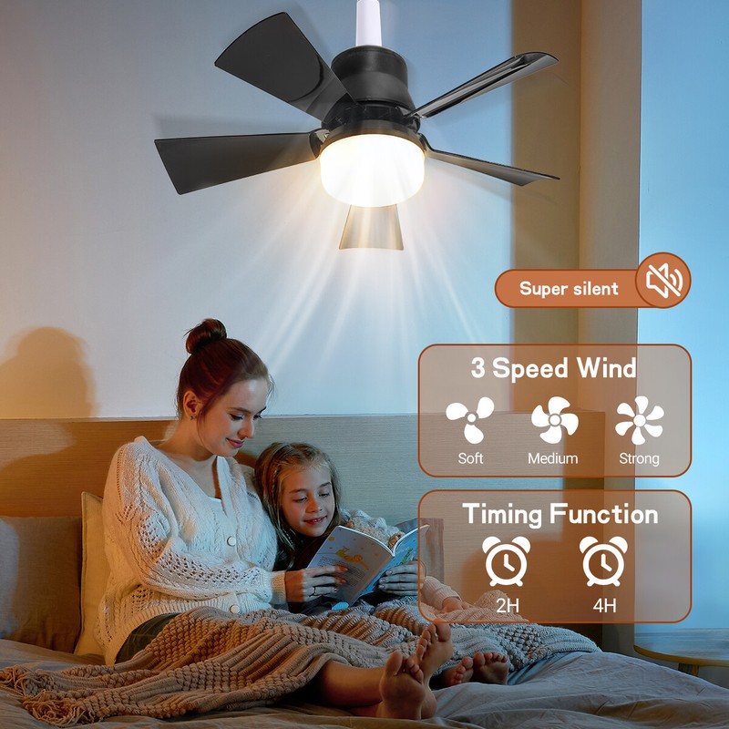 2 In 1 E27 Ceiling Socket Fan 30W with Dimmable LED Light Remote Control 3 Speed gallery