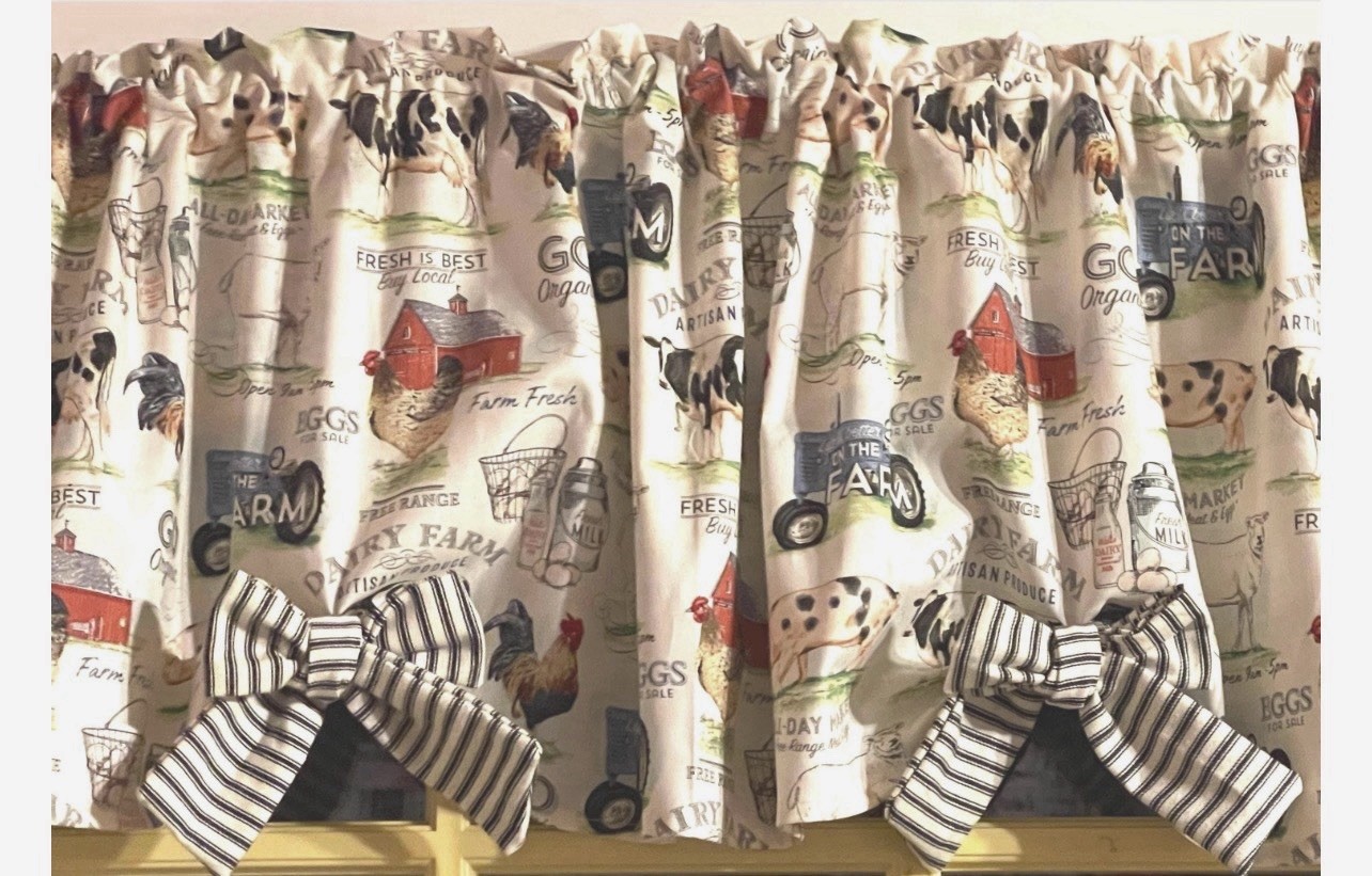 Farmhouse Dairy Valance Kitchen Curtain W/bows 43"W x 14”L Gift For Country Gal gallery