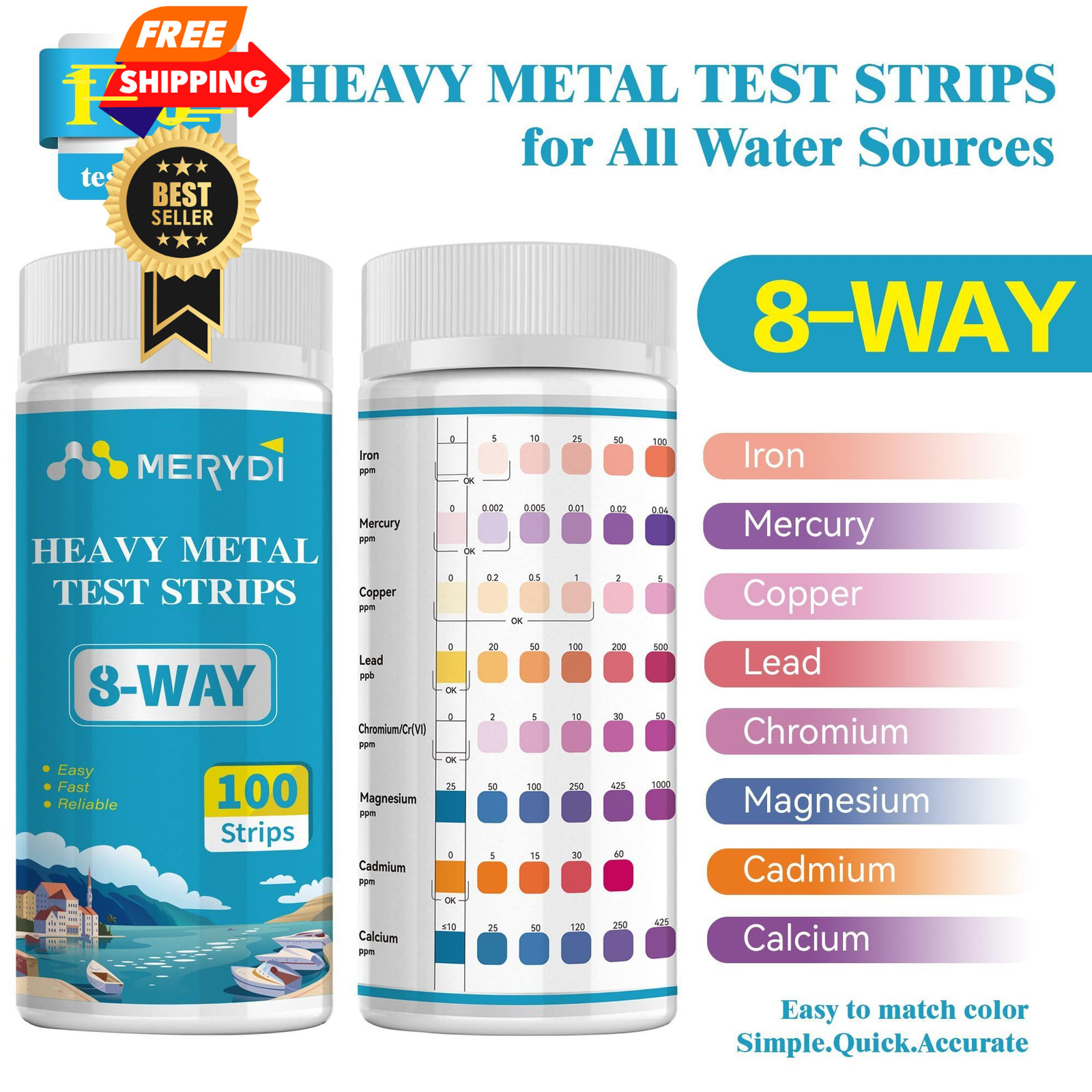 Heavy Metals Water Test Strips (8 Tests) - 100ct Home Testing Kit for... gallery