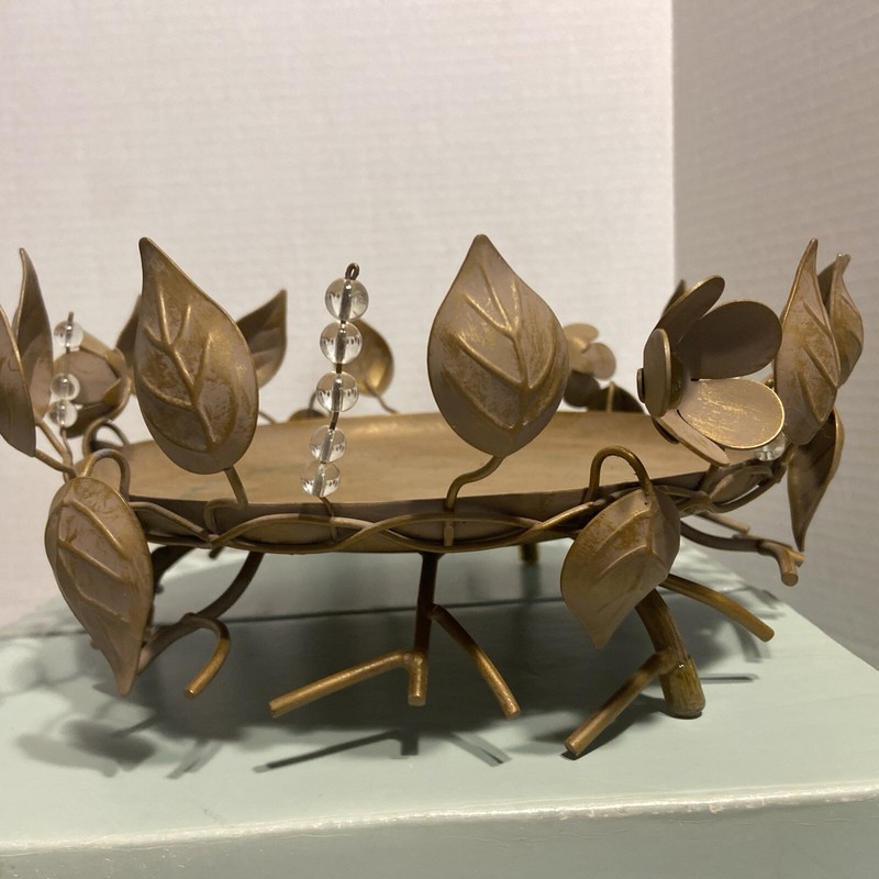 PartyLite Gold Leaf 3 Wick Candle Holder Centerpiece Metal Fall Decor gallery