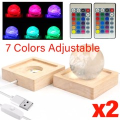 2x USB LED Adjustable Light Square Solid Wood Base Holder Crystal Craft Display
