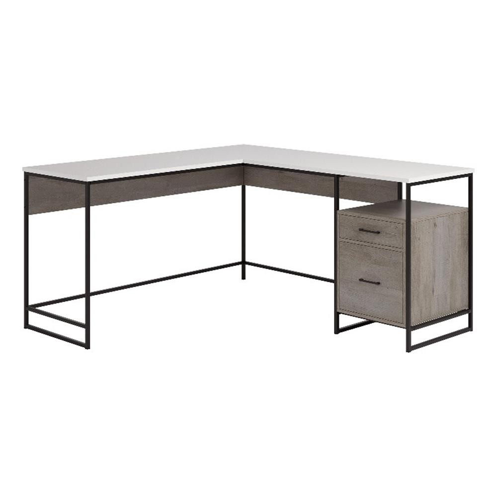 Pemberly Row Contemporary Engineered Wood/Metal L-Desk in Mystic Oak gallery
