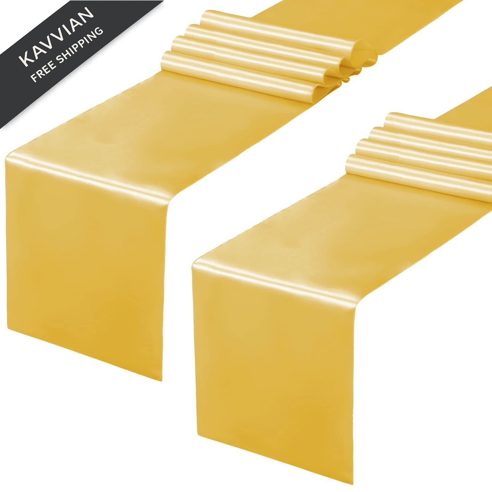 Horbaunal 2 Pack Yellow Gold Satin Table Runner 12 x 108 12 x 108 inch, gallery