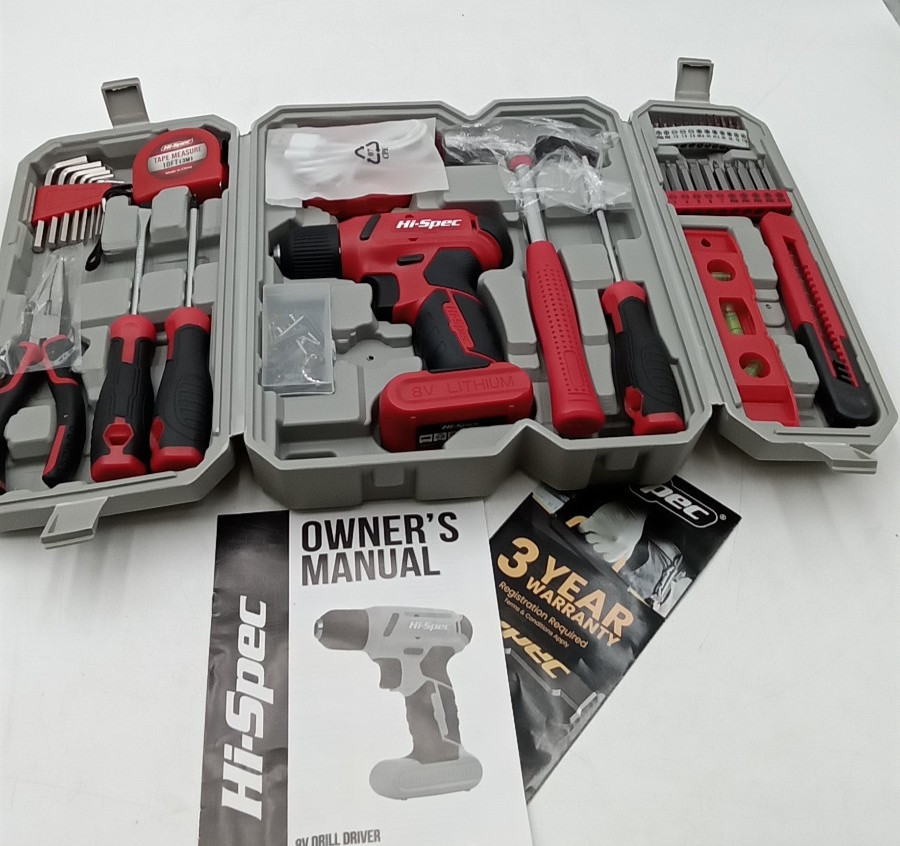 Hi-Spec Drill Set 58Pc Red Tool Set 8V USB Electric Drill Driver DT30336 gallery