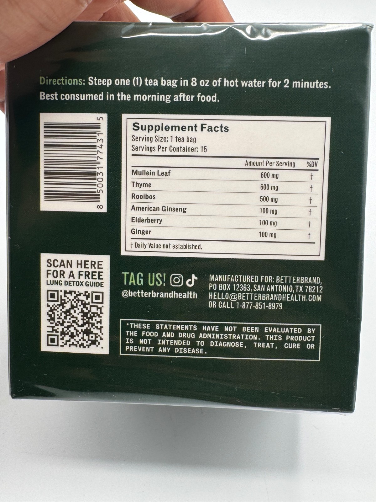 BetterBrand Better Lungs Detox Tea Caffeine Free 15 Tea Bags New Sealed gallery