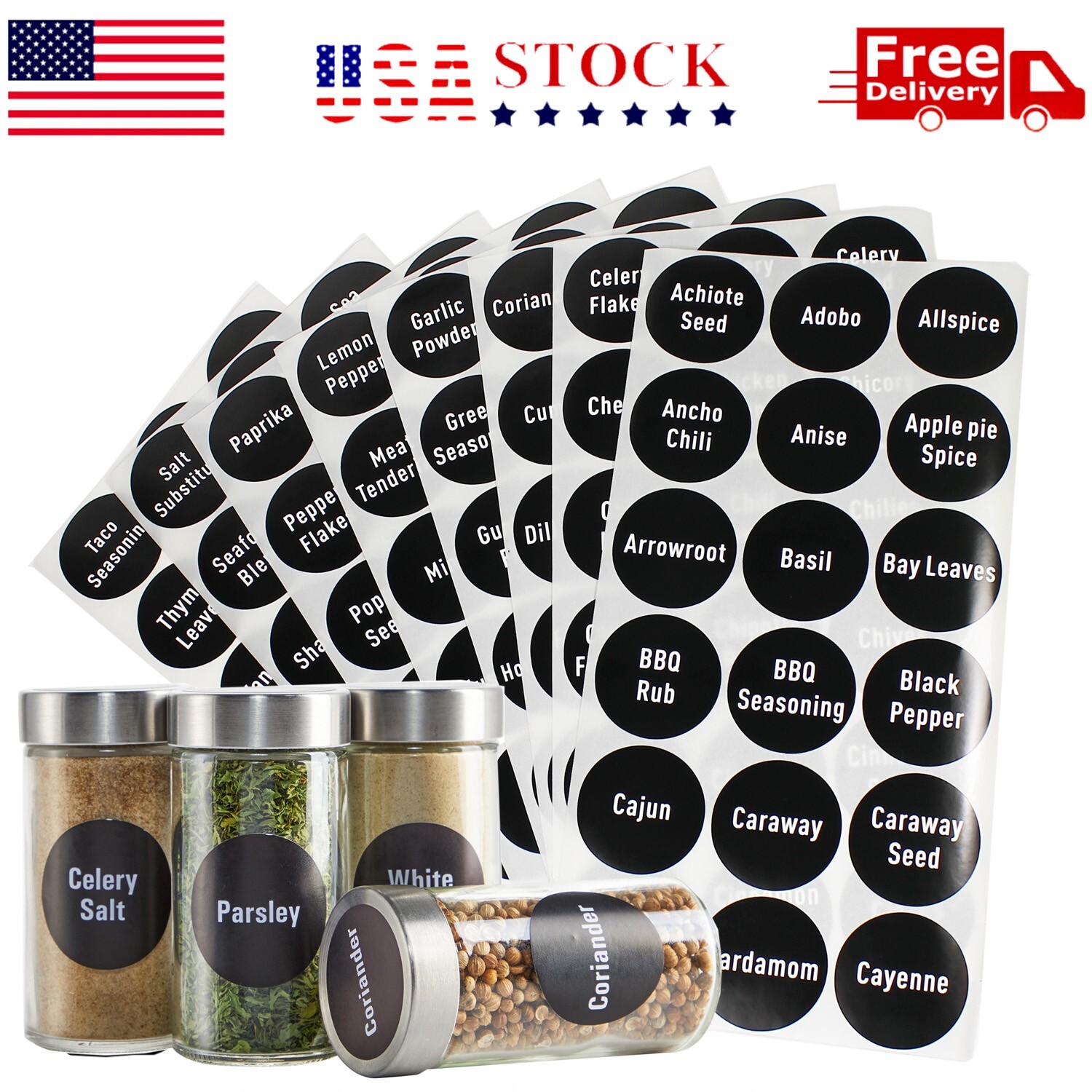 144 Round 1.5" Spice Jar Labels Preprinted Chalkboard Seasoning Spice Labels gallery