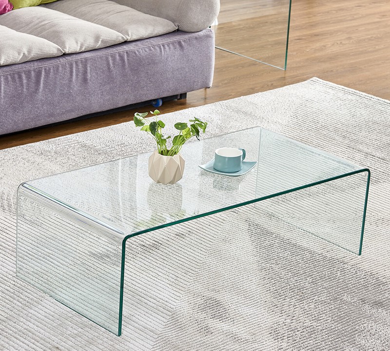 Modern Rectangular Waterfall Design Tempered Glass Coffee Table gallery