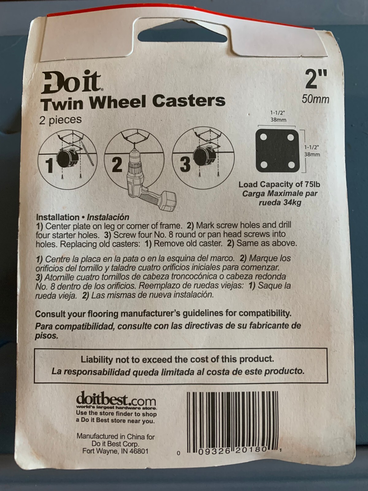TWIN WHEEL CASTERS 2" black 75lb load capacity Do It Best NEW! 205834 gallery