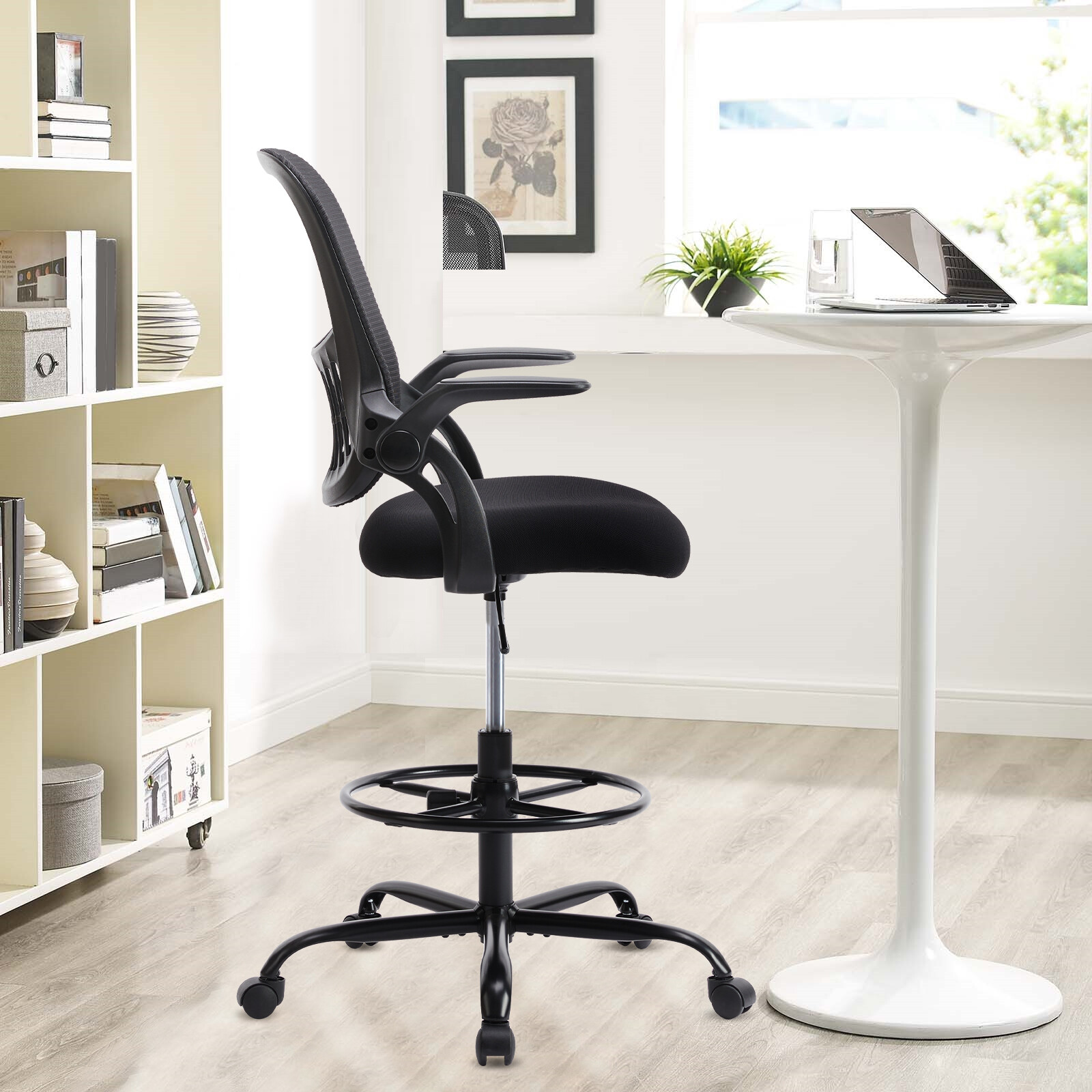 Drafting Chair: Swivel, Adjustable Height with Footrest Ring and Flip-up Arms gallery
