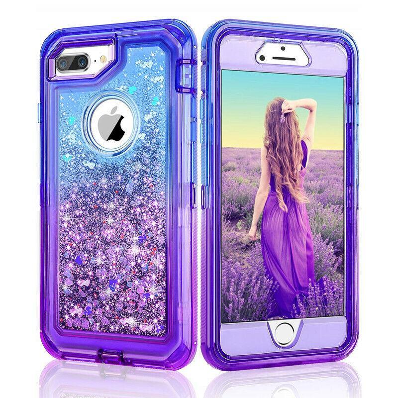 For iPhone SE2 6 7 8 & Plus Shockproof Liquid Glitter Bling Defender Case Cover gallery