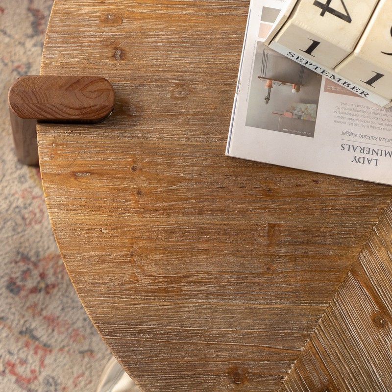 36.61" Round Herringbone Coffee Table, Solid Wood & MDF, Natural Finish gallery