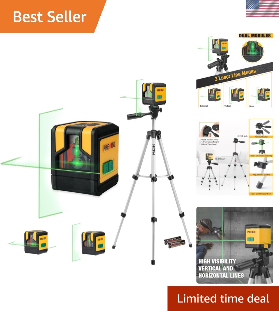 Portable 100Ft Green Laser Level with Universal Tripod - 2 AA Batteries Included gallery