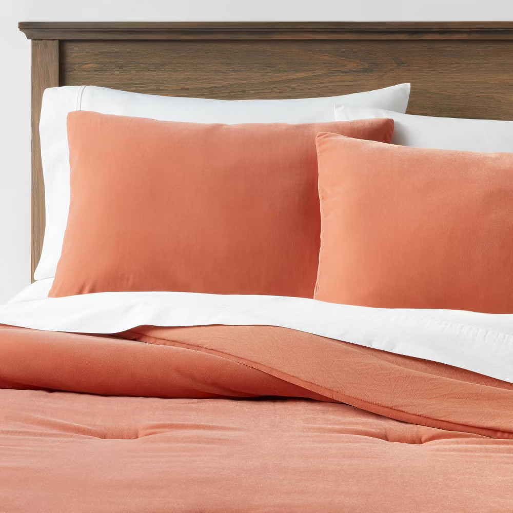 Full/Queen Lustrous Velvet Comforter & Sham Set Terracotta - Threshold gallery
