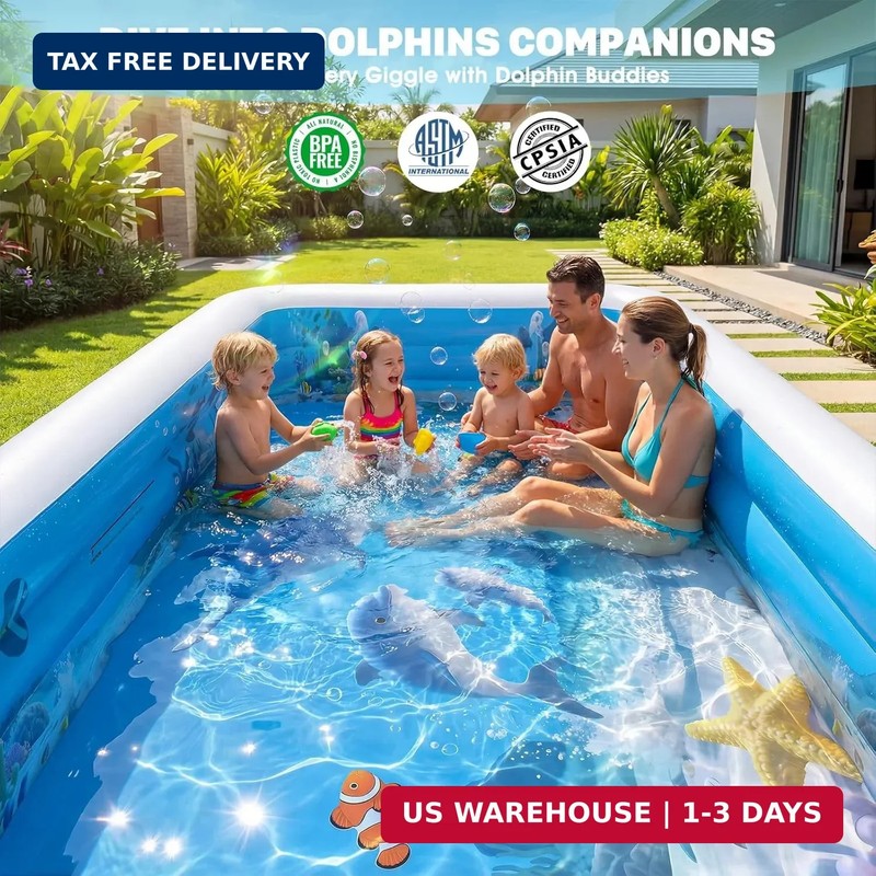 Extra Large Inflatable Pool with Lights,Upgraded Solar Powered Blow Up Pool for gallery