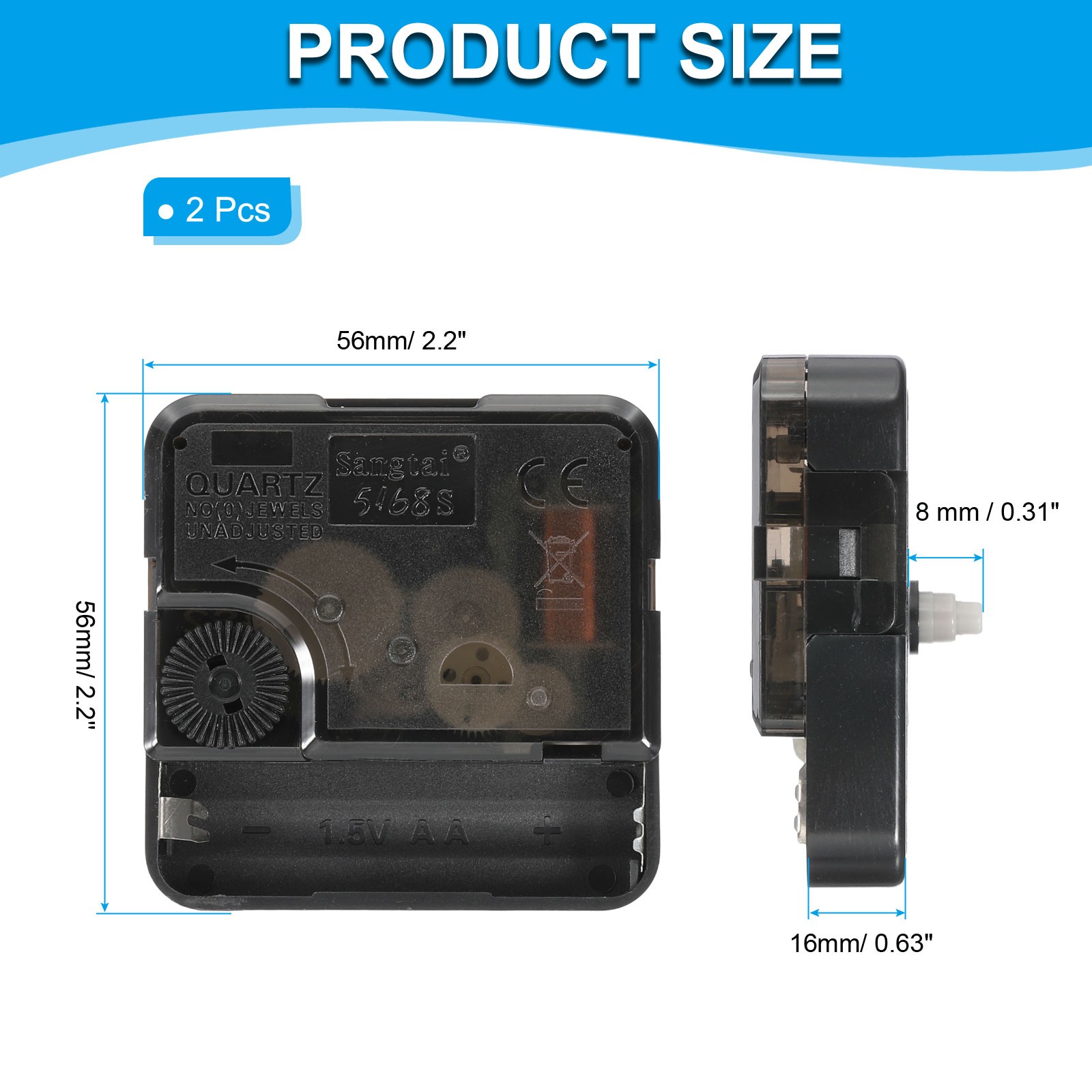 2 Set Clock Mechanism Replacement, Quartz Clock Mechanism Shaft Length 0.31in gallery