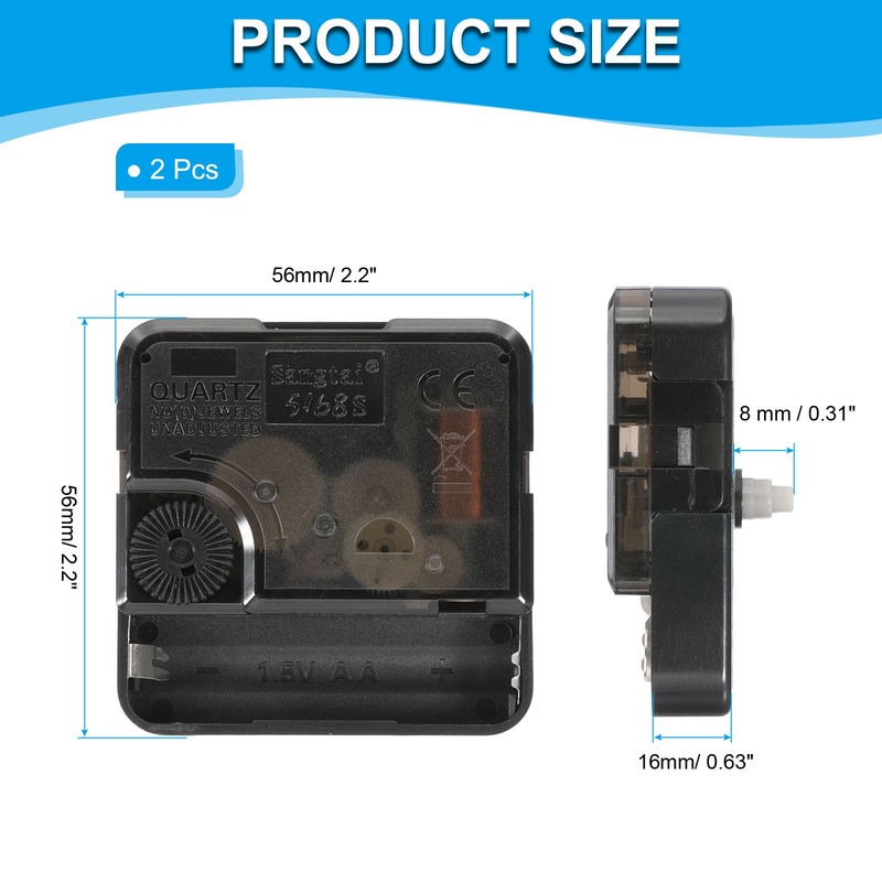 2 Set Clock Mechanism Replacement, Quartz Clock Mechanism Shaft Length 0.31in gallery