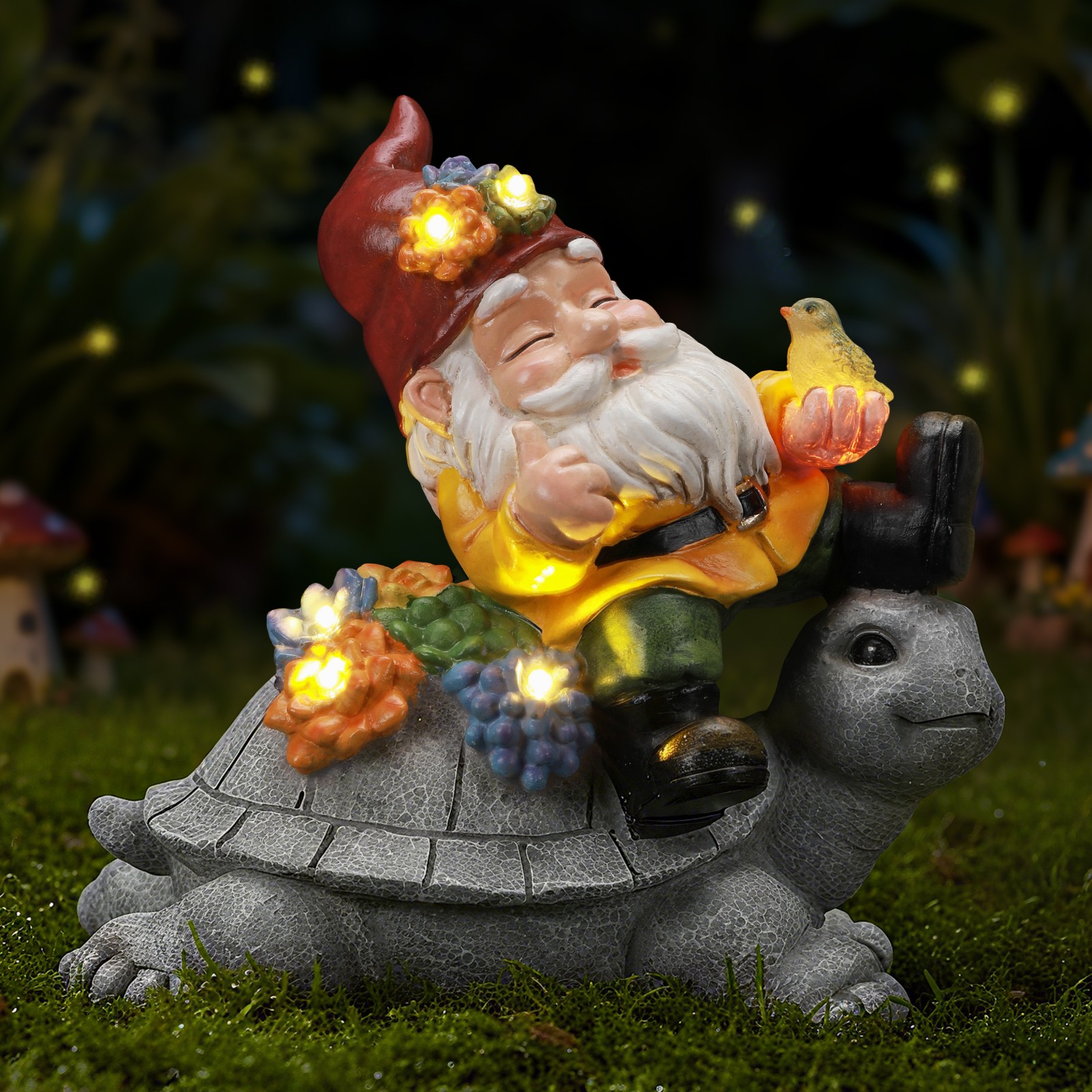Solar-Powered Garden Gnomes: Turtle & Flower Statues for Outdoor Decor 🌞🏡✨ gallery