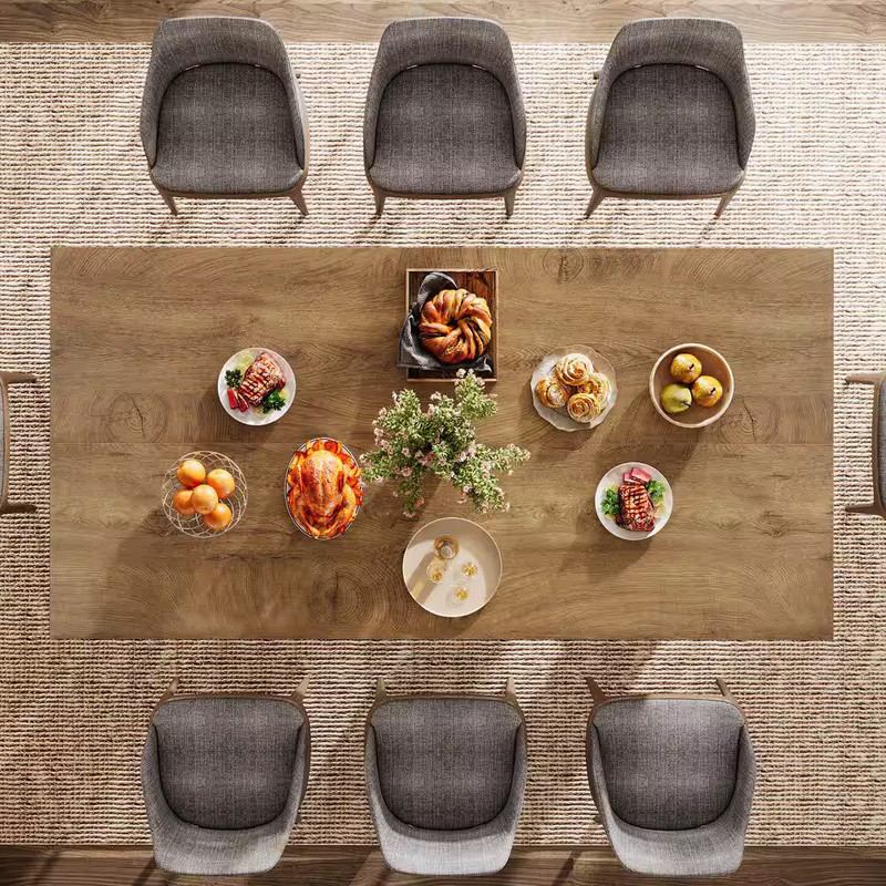 Rectangular Brown Wood 63 In. 4 Legs Dining Table with Strong Geometric Frame Se gallery