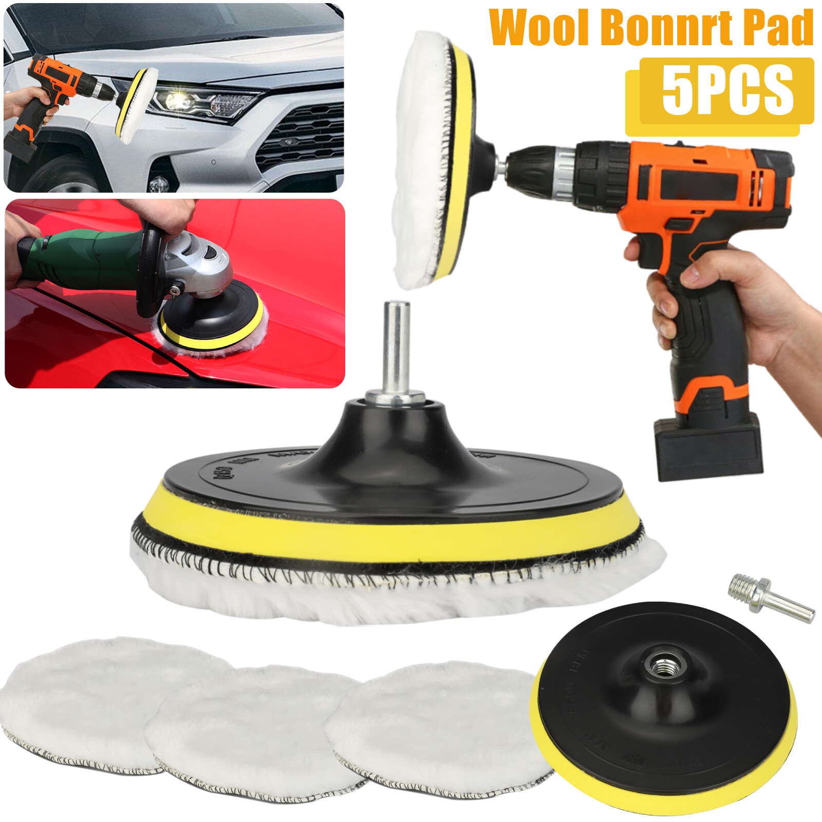5Pcs 6" Buffing Polishing Pad Wool Wheel Mop Kit For Car Polisher Drill Adapter gallery