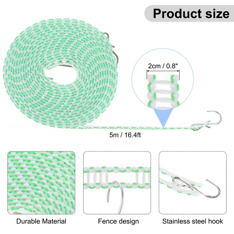 Windproof Clothesline, 5M 16.4ft Plastic Non-Slip Clothes Drying Rope, Green gallery