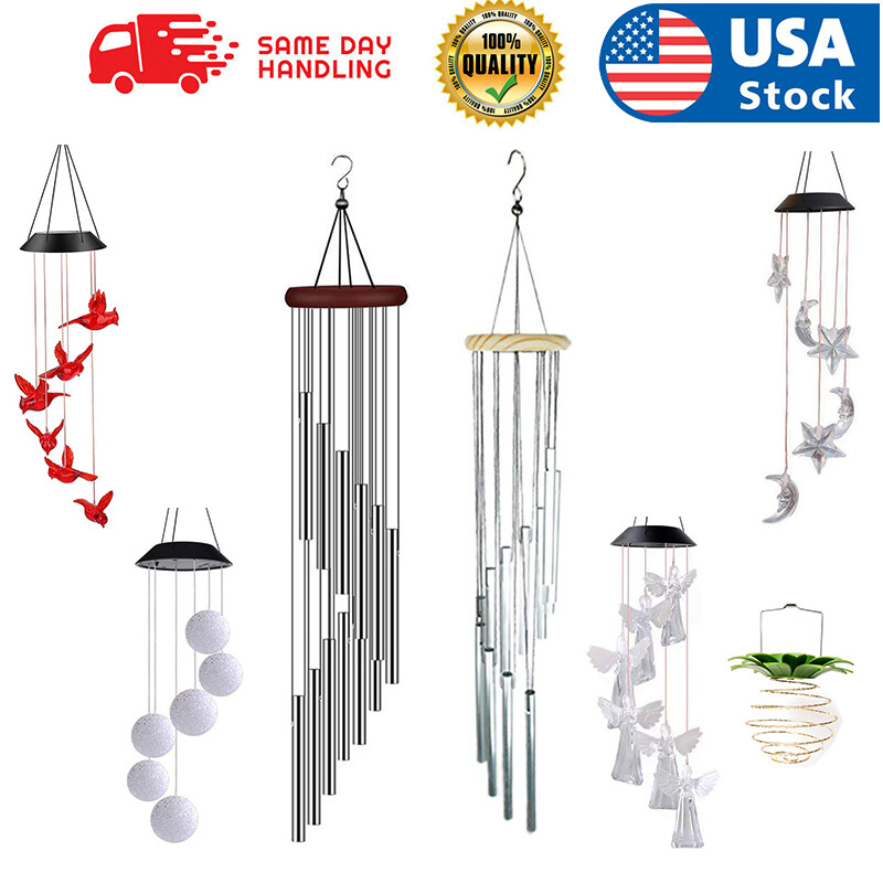 Solar Wind Chimes Lights LED Color Changing Hanging Lamp Garden Home Decor US gallery