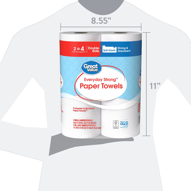 Great Value Everyday Strong Paper Towels, 2 Double Rolls gallery