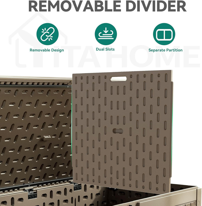 Extra Large 260 Gallon Waterproof Deck Box with Divider & Lock - Light Brown gallery