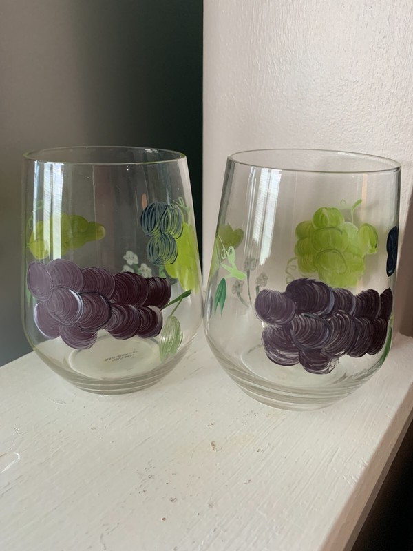 Stemless Wine Glasses Hand Painted Grape Design Set Of 4 gallery