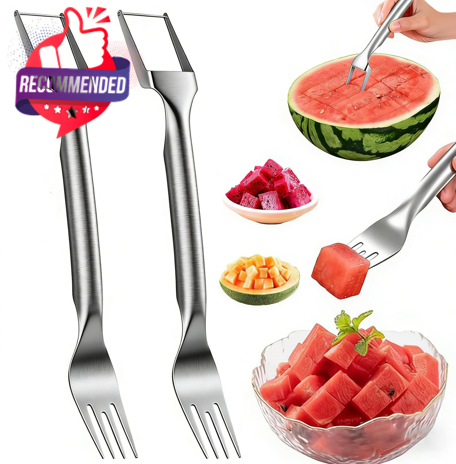 Watermelon Fork Slicer Cutter, 2PCS Stainless Steel 2-in-1 16in, Silver Kitchen gallery