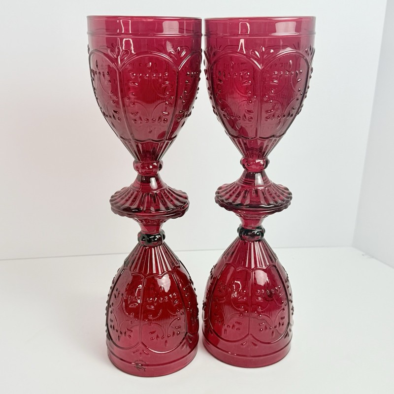 Fitz and Floyd Trestle Ruby Red Water Wine Goblets 12 Oz Set 4 Vintage Style gallery