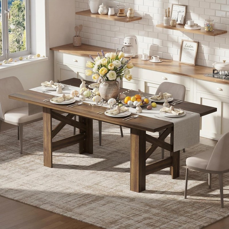 71" Rectangular Farmhouse Dining Table for 6-8, Wood Table Only, Triangular Legs gallery